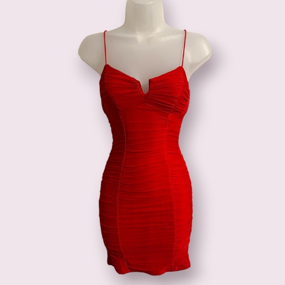 Princess Polly Red Ruched Bodycon Mini Dress Spaghetti Strap Size 2